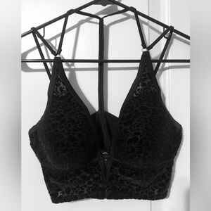 PINK Victoria's Secret Plunge Strappy Bra /Bralette Black Velvet Floral Print